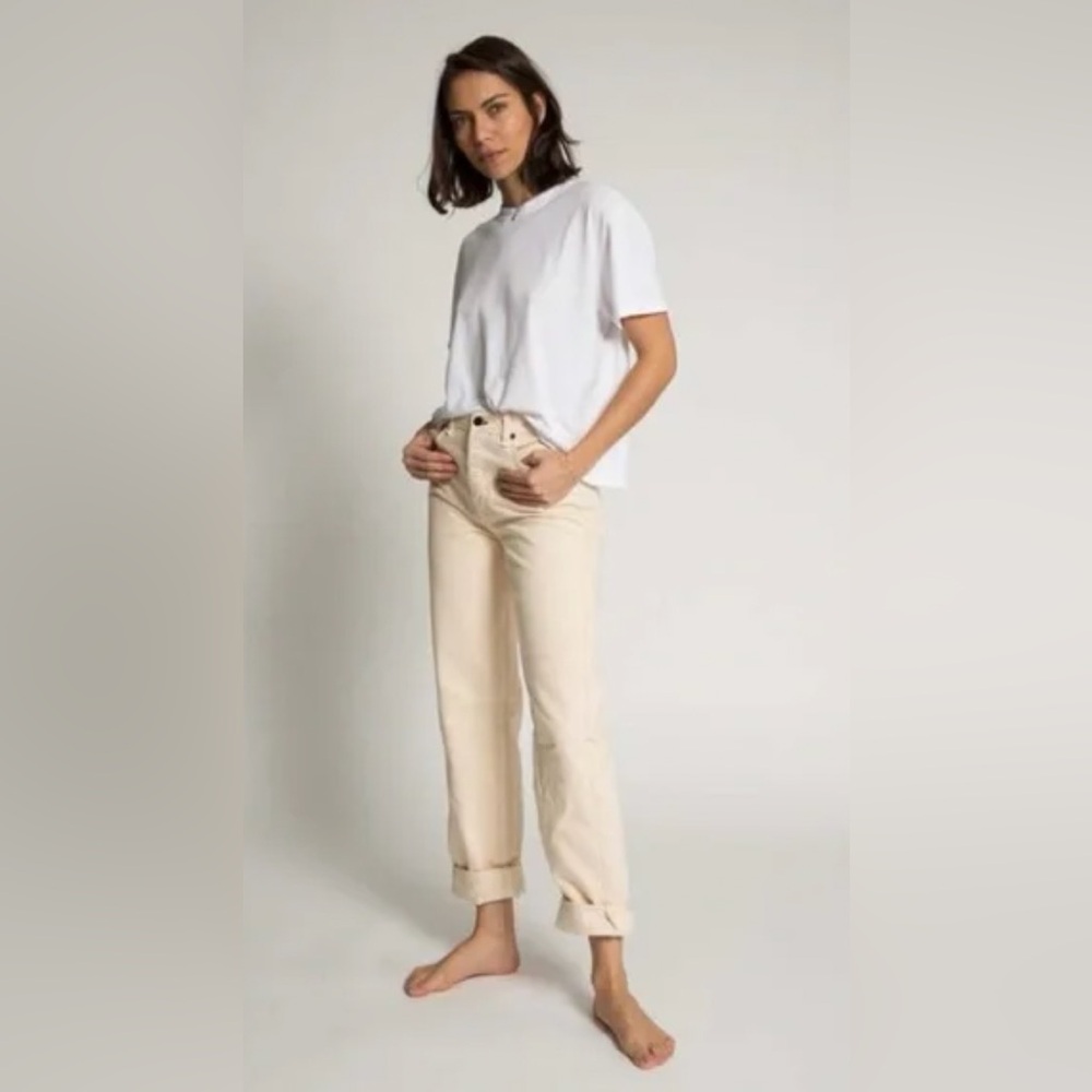 ASKK NY Sunset 90s Boyfriend Jean High Rise Straight Leg in Cream White Size 28